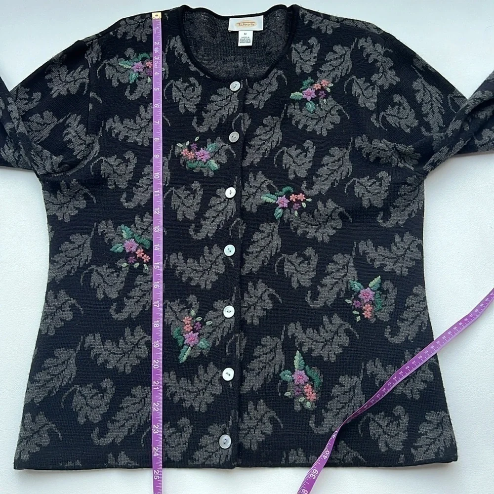 Vintage Talbots wool‎ blend floral holiday embroidered leaf button up cardigan M